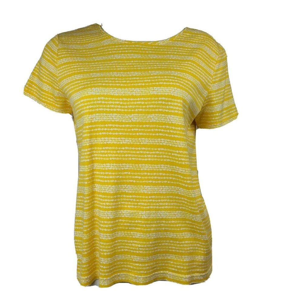Croft & Barrow Top Womens‎ Size M Medium Yellow White Short Sleeve Classic Tee